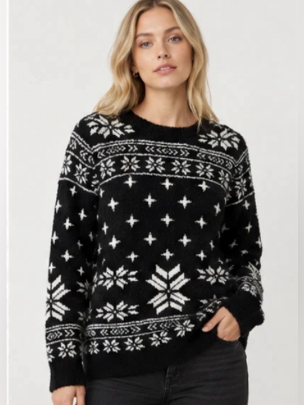 NWT Barefoot dreams black fair isle cozy chic seaside crewneck pullover Large